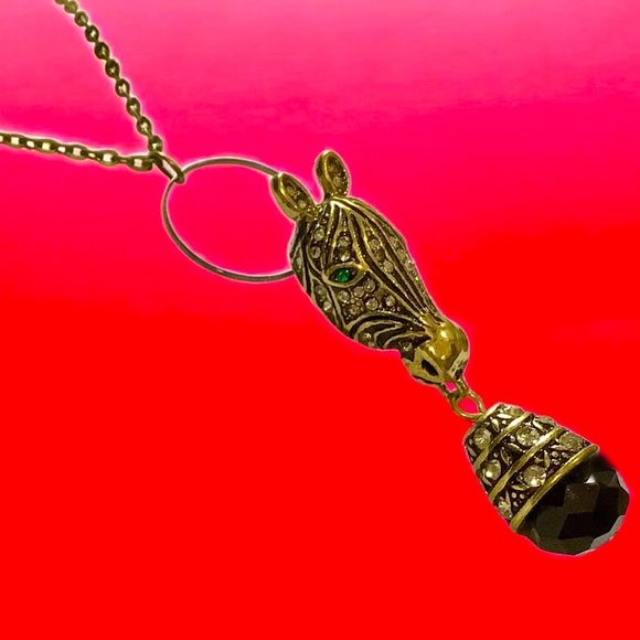 Unique & Sparkling Gold and Black Zebra Pendant Necklace. NWT - Picture 9 of 13